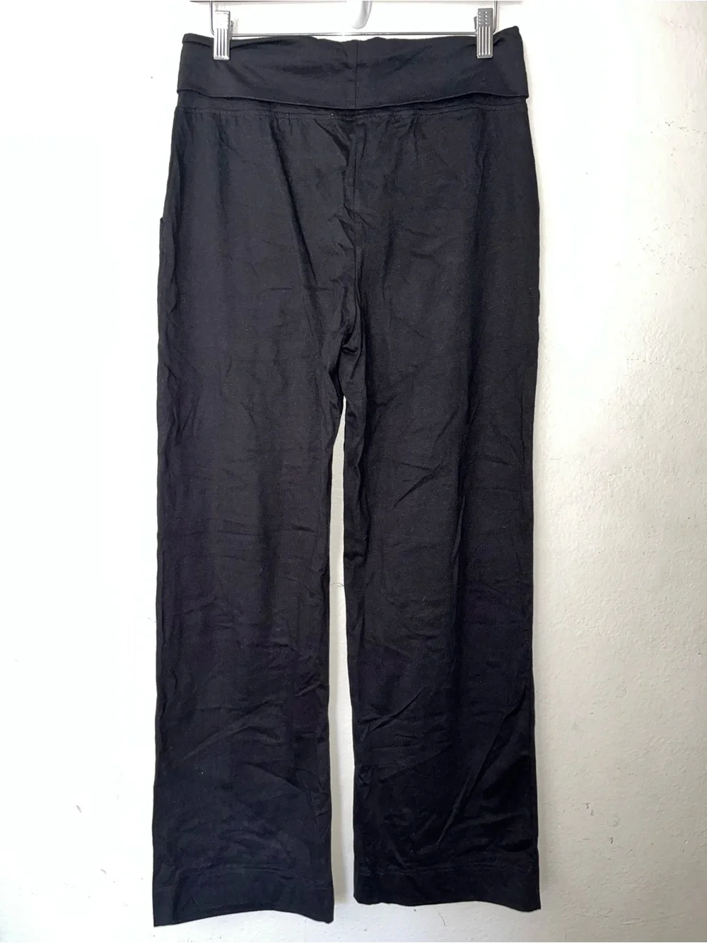 NWOT Pact Fold Over Lounge Pants Organic Cotton Black M Wide Leg - Picture 7 of 7